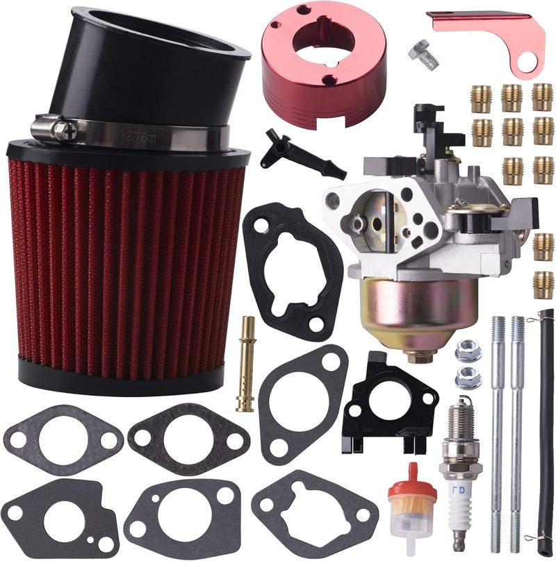 MRELC Upgrade Carburetor Air Filter Adapter Pipe Jet Stage 2 Kit for Predator 301cc 420cc 13hp 15hp GX340 GX390 389cc Mini Bike Parts(Red) - Image 1